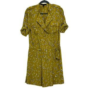BCBGMaxAzria Dill Green Leopard Print Surplice Oversized Shirt Dress Size XS